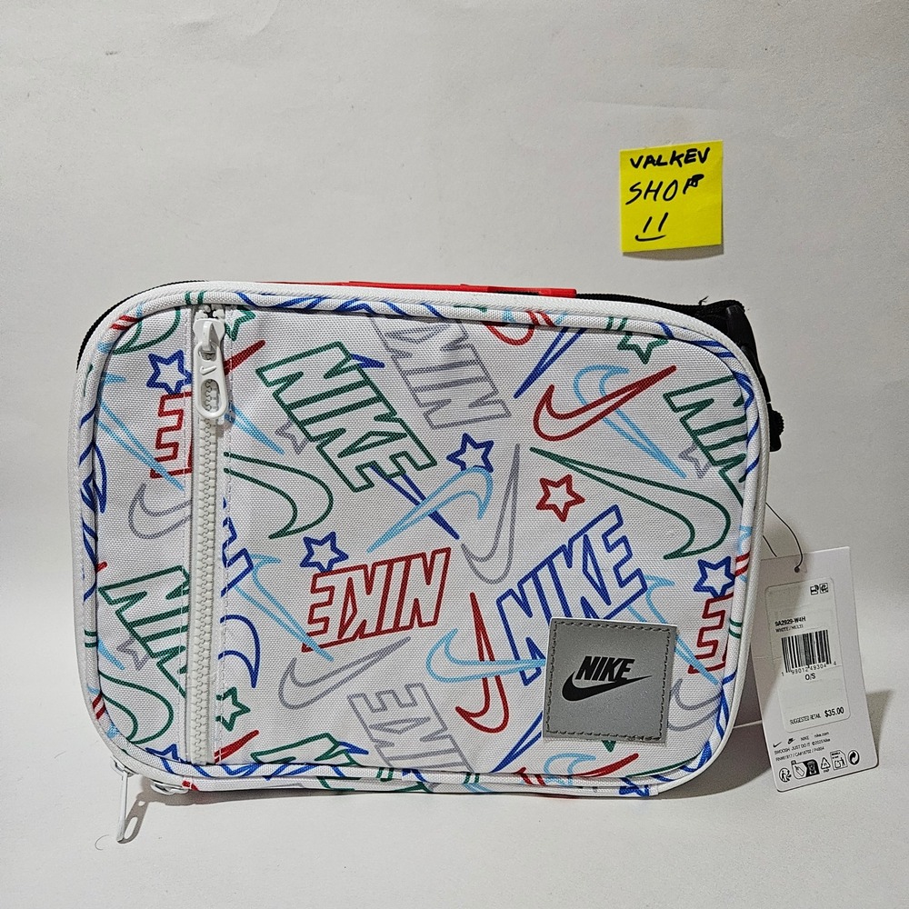Nike Hard Shell Lunch Box White Multi Color Logo Print 4L 9A2929-W4H NEW